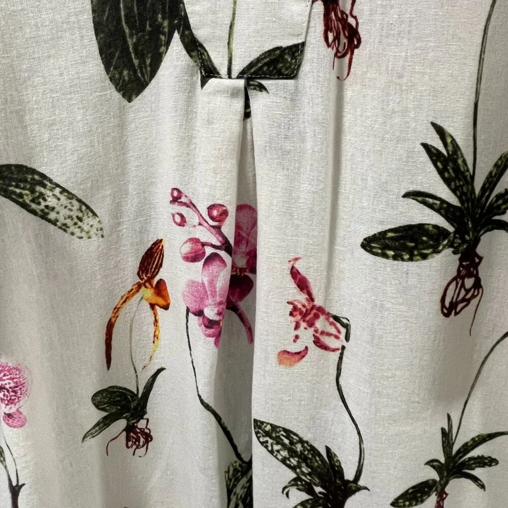 CYNTHIA ROWLEY NWT "Botanical" Sht Sleeve Linen Blend Mini Dress, Ivory/Multi L - Picture 9 of 12